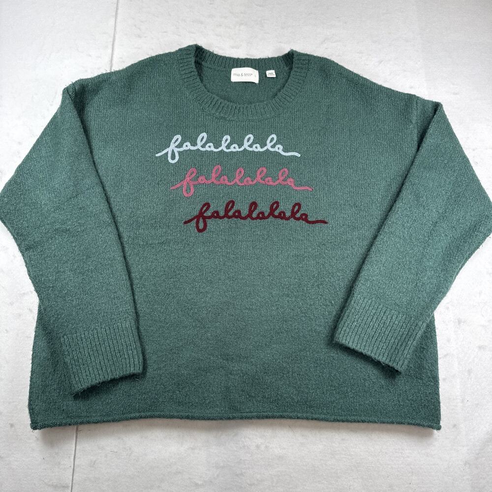 Mia Tess Womens Christmas Sweater Large L Green Falalalala Holiday Pullover Knit